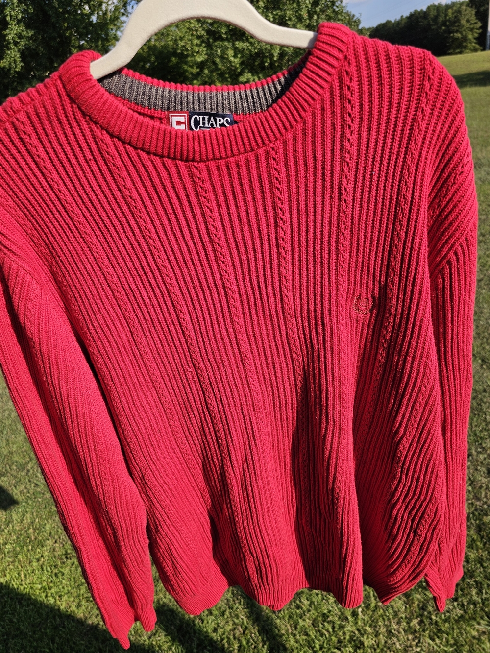 Vintage Chaps Ralph Lauren Red Chunky Knit Cotton Sweater - Men's Large